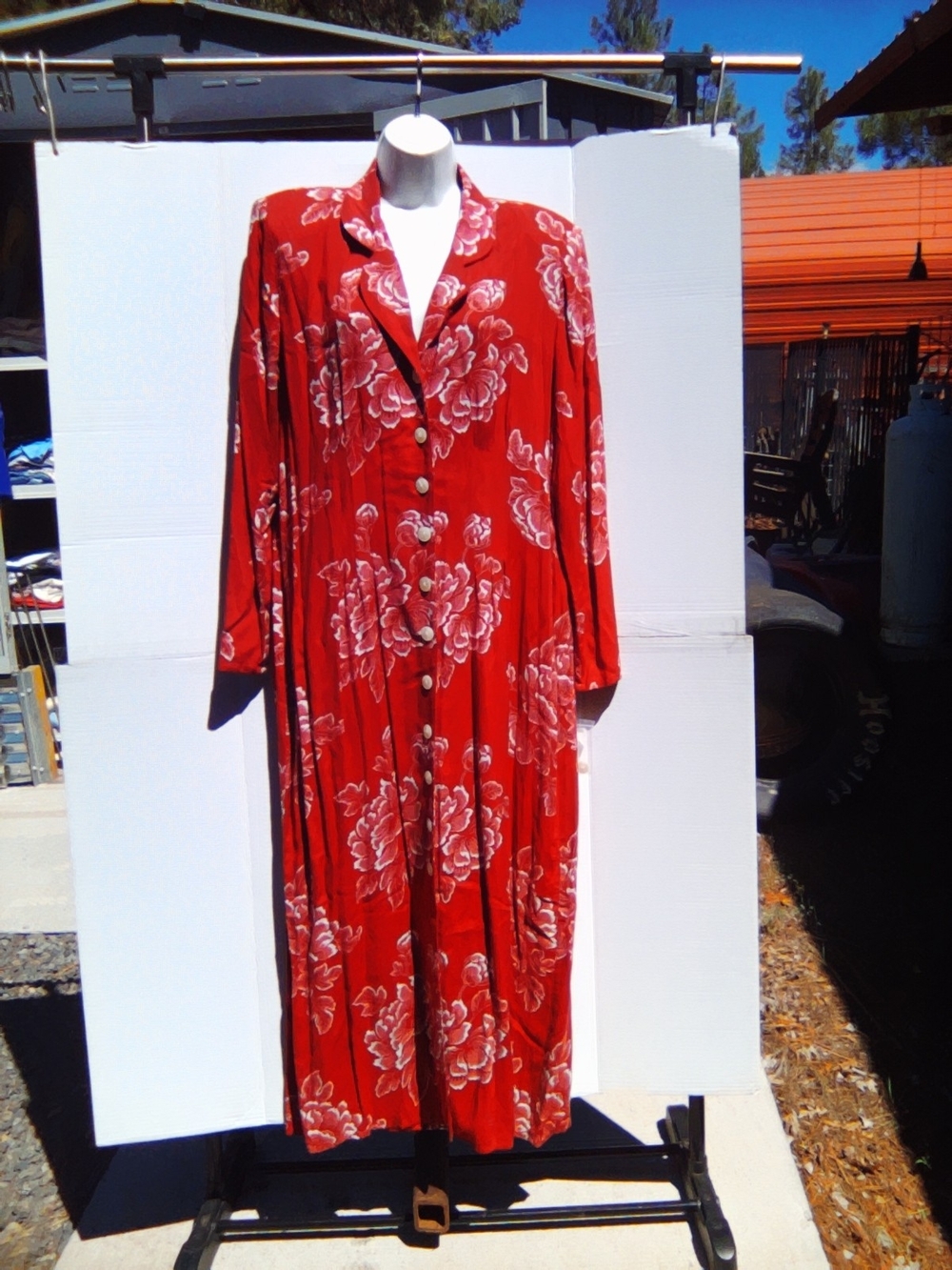 Burgundy Floral Button-Front Women's Dress